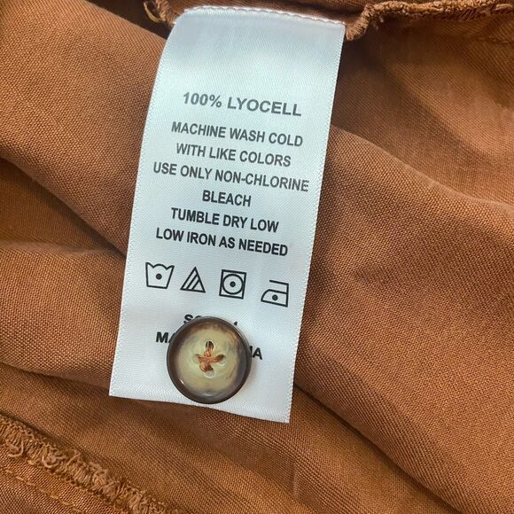 Quince Vintage Wash Tencel Button Front Tie Back Dress Terracotta Size Small - Picture 8 of 13